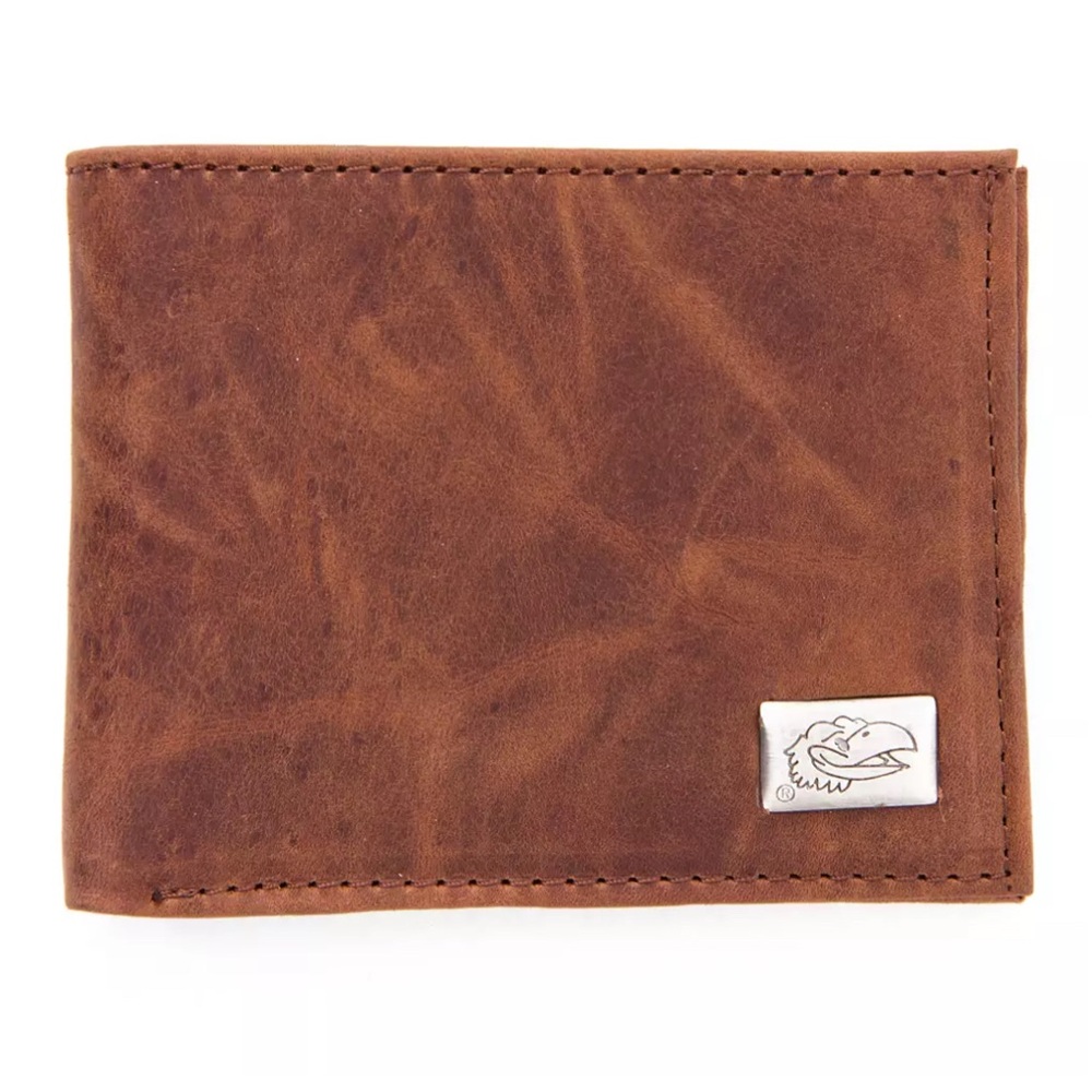 Eagles Wings University of Kansas Leather Tri-Fold Wallet Brown KU Jayhawks NIB